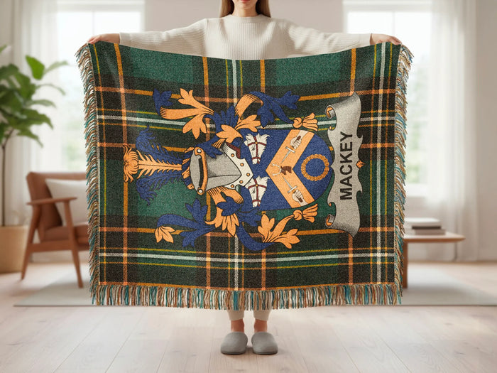 Mackey woven blanket size guide for 52 by 37, 60 by 50, and 80 by 60 inches.