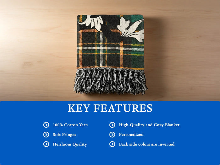 Madden 100% cotton woven blanket detail showing traditional fringed edges.