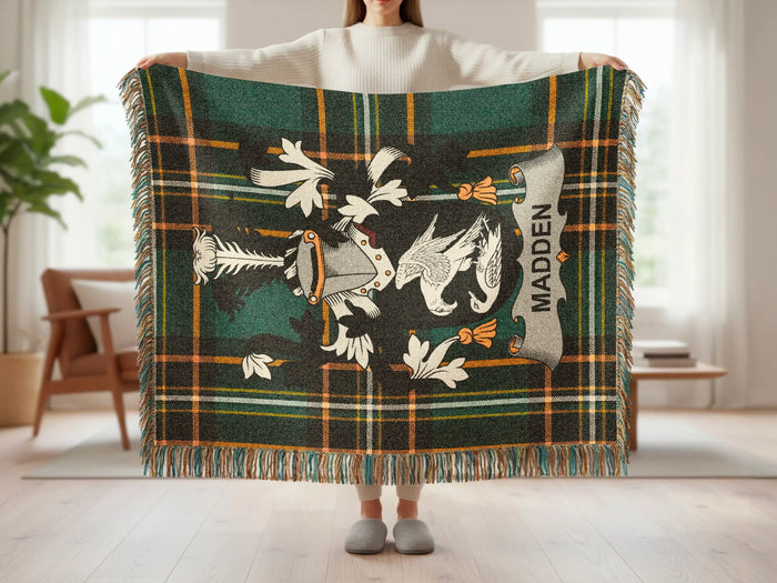 Madden woven blanket size guide for 52 by 37, 60 by 50, and 80 by 60 inches.