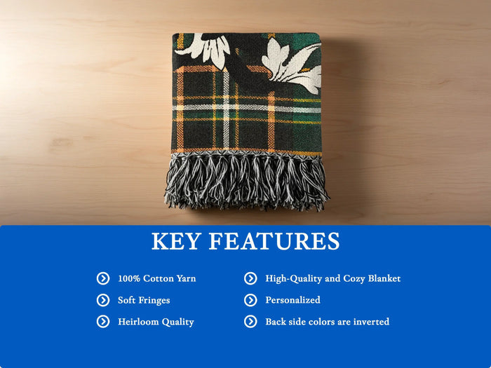 Maginn 100% cotton woven blanket detail showing traditional fringed edges.
