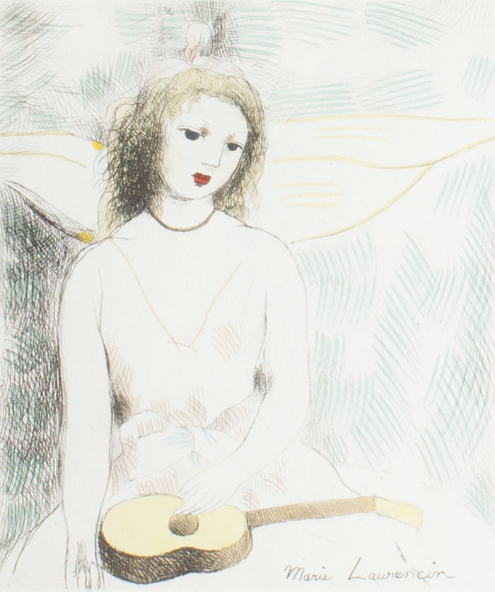 Marie Laurencin “Young Girl with a Guitar” Hand-Colored Etching