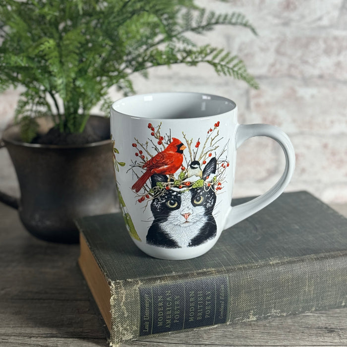 Mary Lake-Thompson Winter Cat and Birds 16-ounce Stoneware Mug