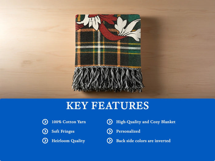 McClintock 100% cotton woven blanket detail showing traditional fringed edges.