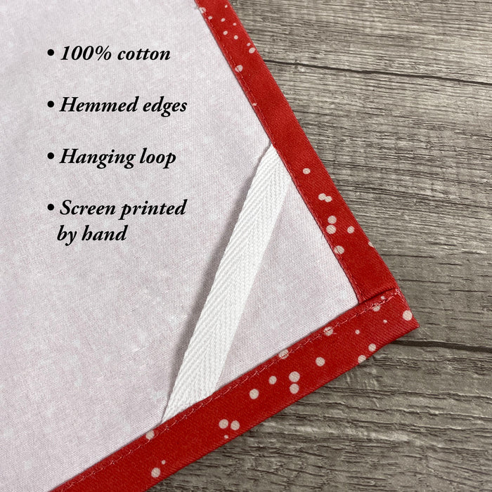 Merry & Bright Zebras Red Cotton Kitchen Towel with Tassels, Screen Printed by Hand