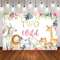 Mocsicka Wild Animals Flowers and Plam Leaves 2nd Happy Birthday Back Drop-Mocsicka Party