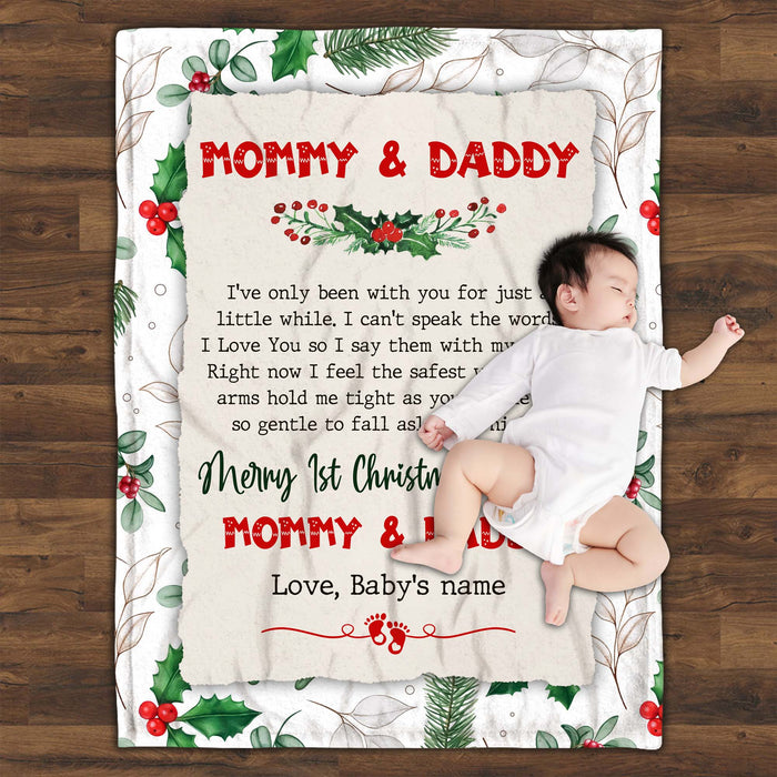 Personalized Christmas Gift Baby's Blanket Baby 1st Christmas To Mommy & Daddy