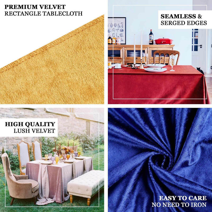 Premium velvet rectangle tablecloth in various colors and textures.
