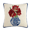 Red Amaryllis Chinoiserie 16" Square Hooked Wool Throw Pillow