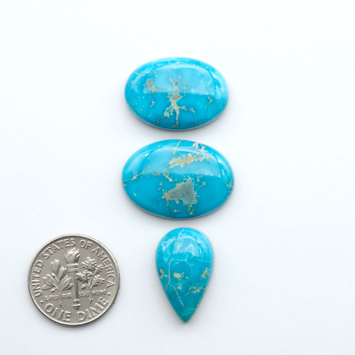 Sierra Bella Turquoise cabochons feature rich blue-green color and natural matrix variation. Ideal for silversmiths, jewelers, and custom jewelry designs.