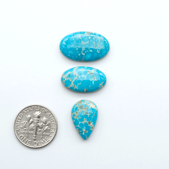 Sierra Bella Turquoise cabochons feature rich blue-green color and natural matrix variation. Ideal for silversmiths, jewelers, and custom jewelry designs.