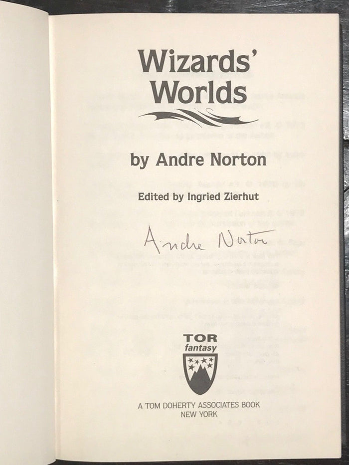 SIGNED - ANDRE NORTON - WIZARDS' WORLDS - Stated 1st/1st 1989, HC/DJ