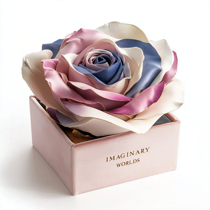 Single Pink, White, and Blue Rose Silk Box - Imaginary Worlds