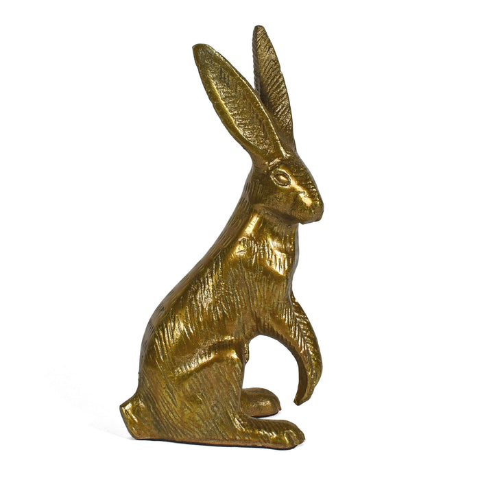 Standing Bunny Rabbit 7" Cast Metal Figurine, Antique Brass