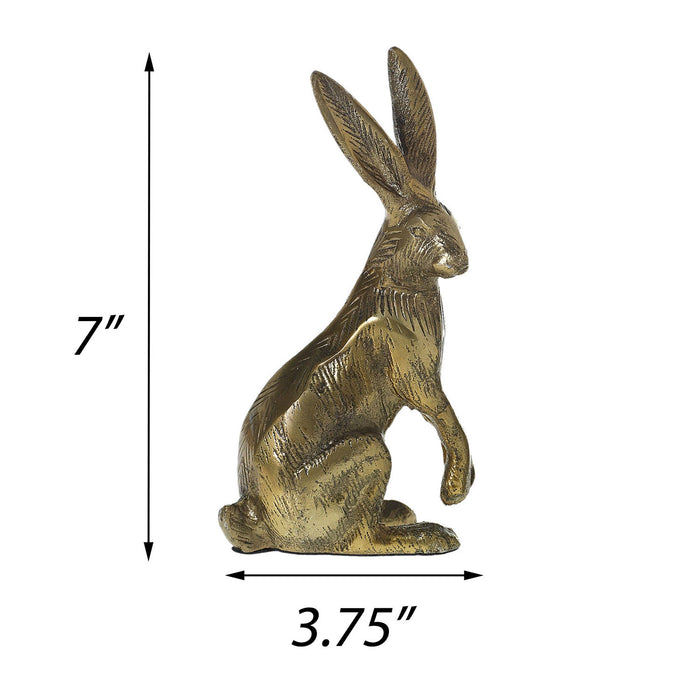 Standing Bunny Rabbit 7" Cast Metal Figurine, Antique Brass