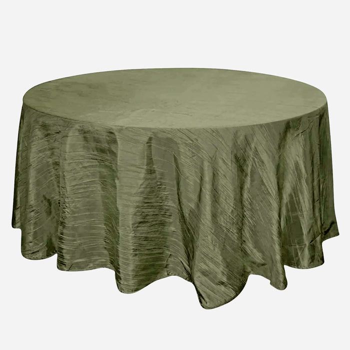 Olive green round tablecloth with a textured finish