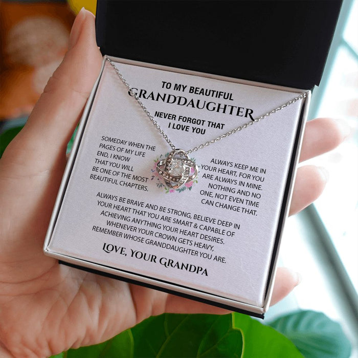 To My Beautiful Granddaughter Love Knot Necklace From Grandpa - Nothing And No One, Not Even Time Can Change That