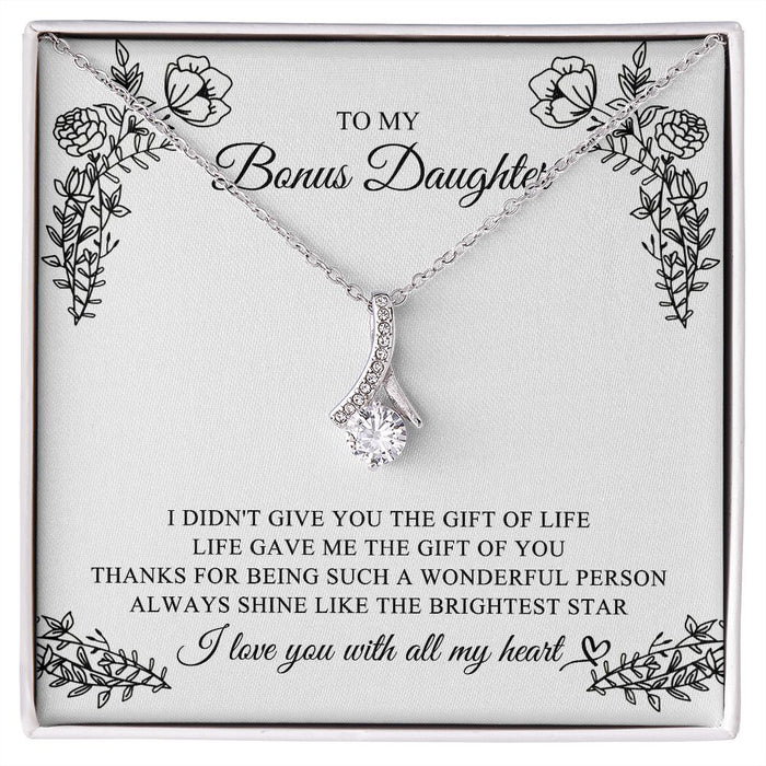 To My Bonus Daughter, Bonus Daughter Gift, Alluring Beauty Necklace, 14k White Gold Gift JWSN110762