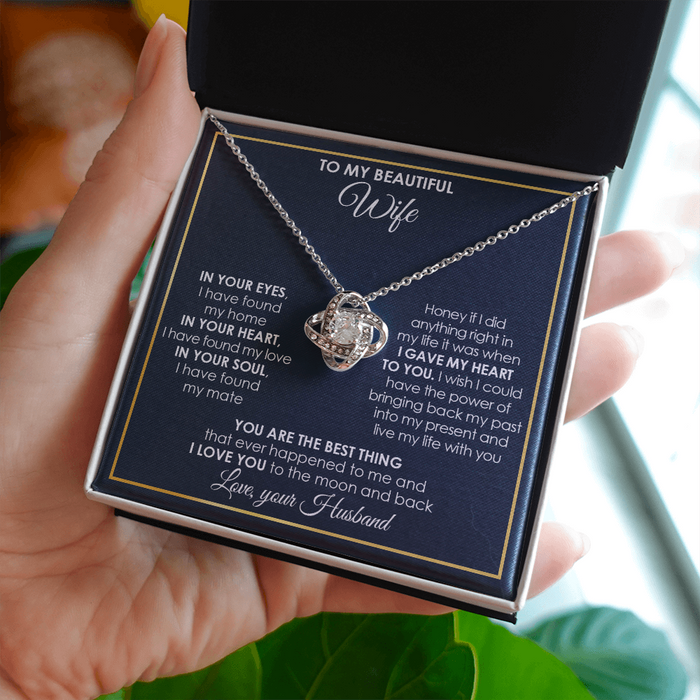 To My Wife Love Knot Necklace Wife Birthday Gift Ideas, Necklace For Wife From Husband, Message Card and Gift Box