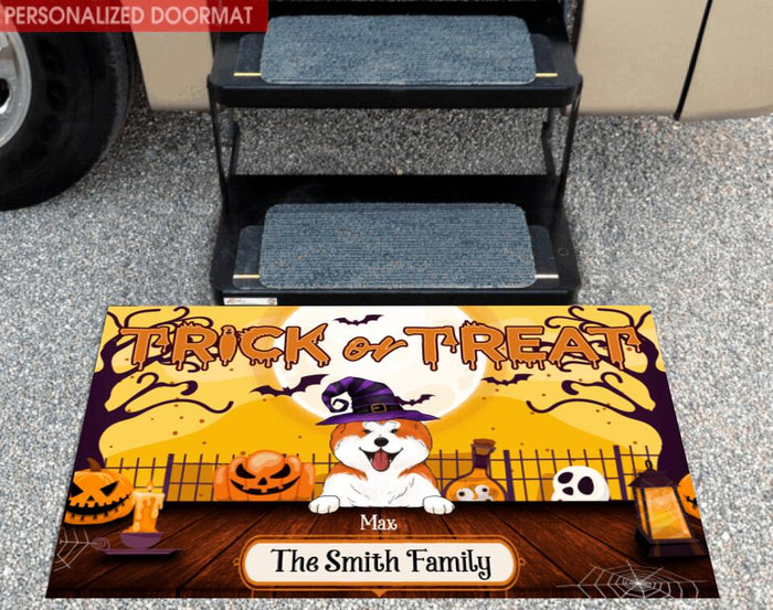 Trick Or Treat, Personalozed Dog Halloween - Personalized Doormat