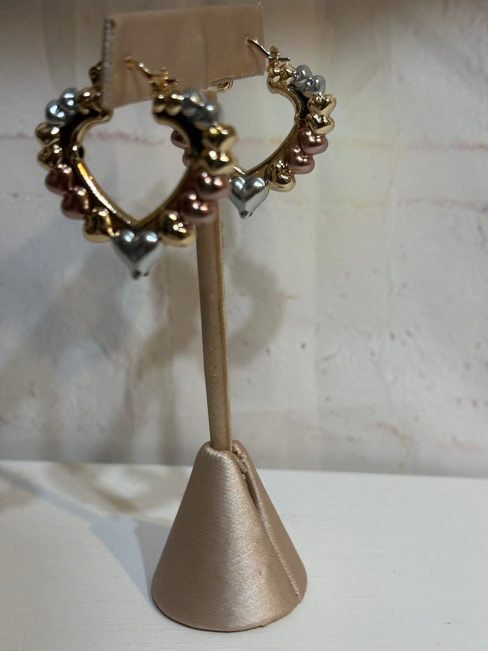 Triple Tone Heart Hoops