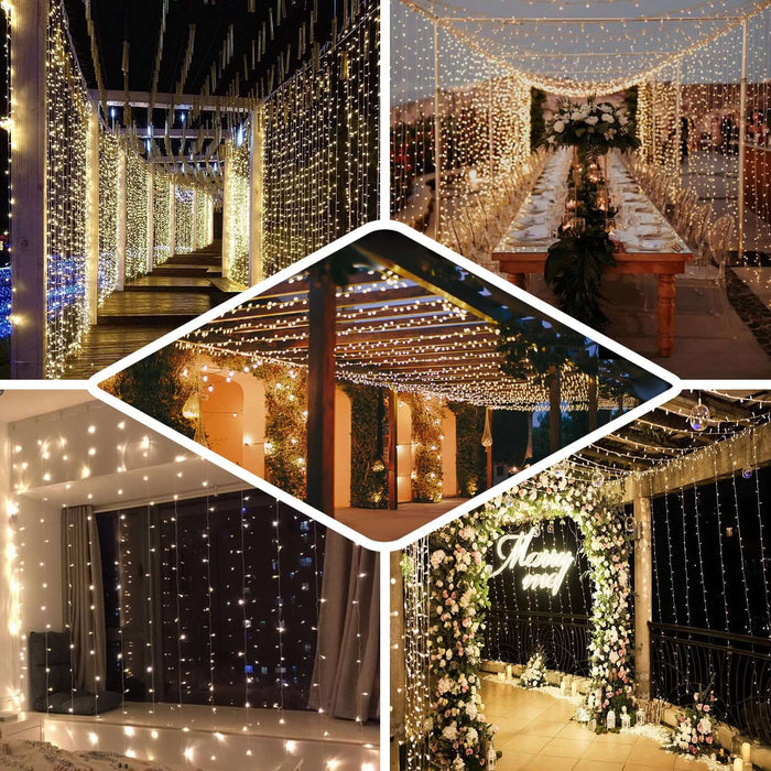 Decorative fairy lights enhancing various event settings and atmospheres.
