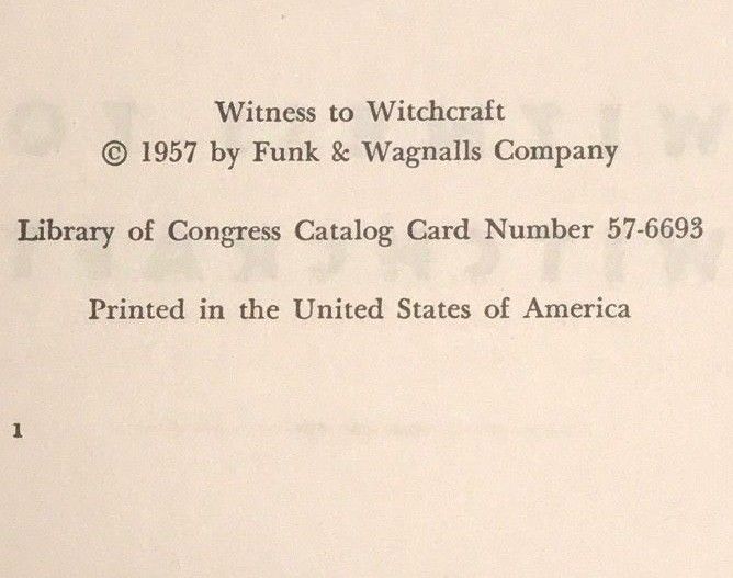 WITNESS TO WITCHCRAFT; Harry Wright, 1st/1st 1957 — MAGIC WITCHCRAFT VOODOO